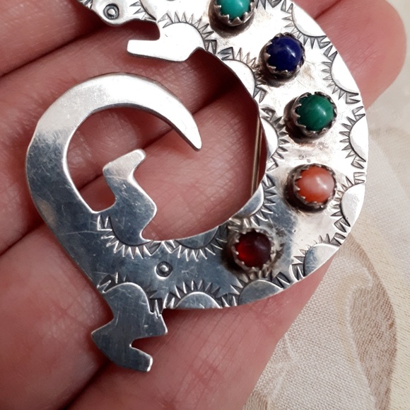 vintage sterling Navajo lizard pendant brooch - Picture 5 of 8